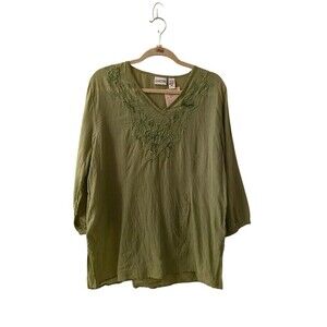 Chico's Lime Green Top With Flowers. Sz.2 L/12